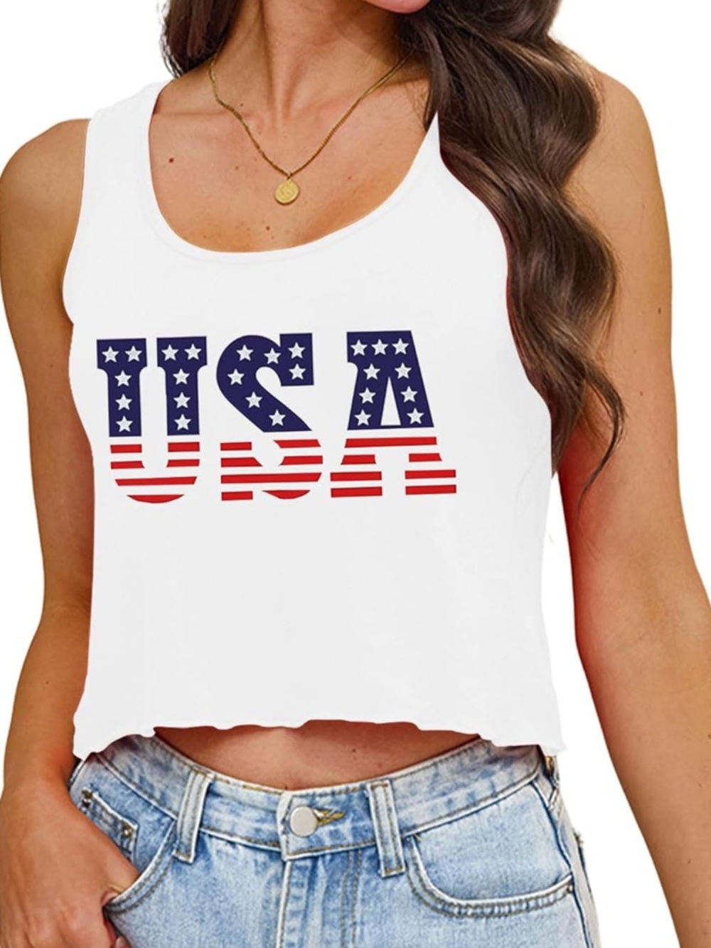 USA Graphic White Crop Tank Top